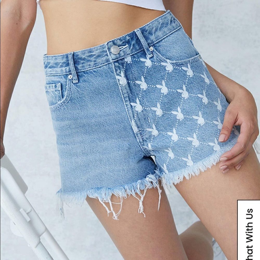 Pacsun Playboy Half Bunny High Waisted Denim Festival Shorts - Picture 3 of 5